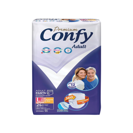 Erwachsenenpants-Packung Confy Premium Adult, Größe L, weiß und lila mit 360° Komfort-Fit