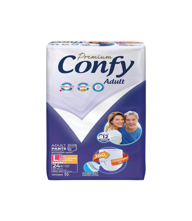 Erwachsenenpants-Packung Confy Premium Adult, Größe L, weiß und lila mit 360° Komfort-Fit