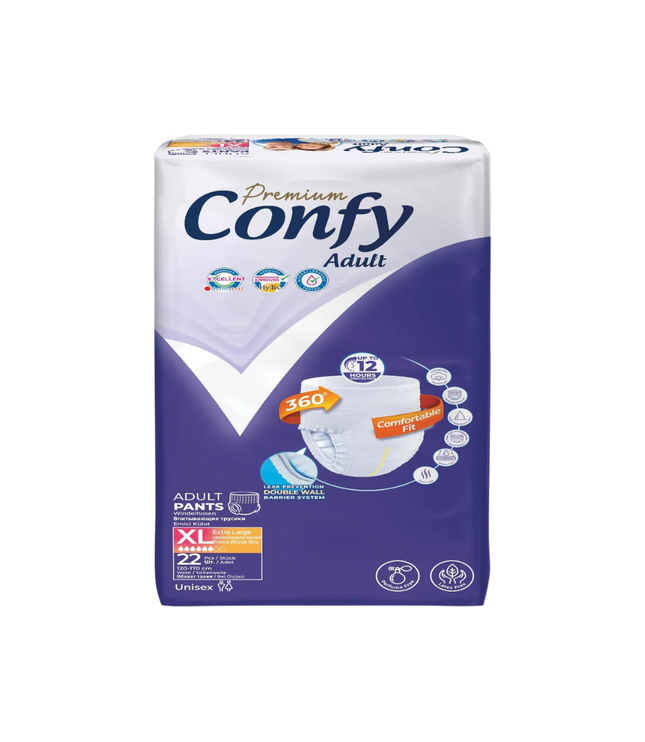 Erwachsenenpants-Packung Confy Premium Adult, Größe XL, weiß und lila mit 360° Komfort-Fit