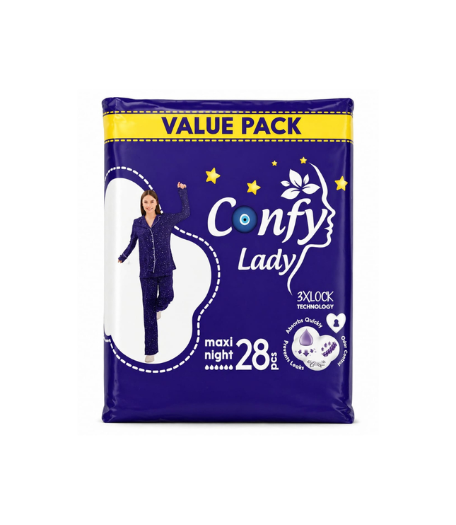 Damenbinden-Packung, Confy Lady maxi night, 28 Stück, dunkelblau, Value Pack