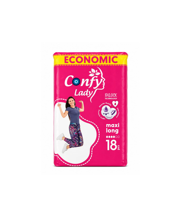 Damenbinden-Packung, Confy Lady maxi long, 18 Stück, pinkfarben, Economic