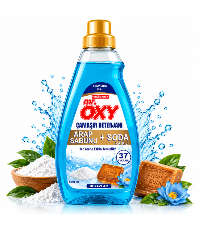 Waschmittel-Flasche (Arap Sabunu + Soda), blau, für Weißwäsche, 1480 ml