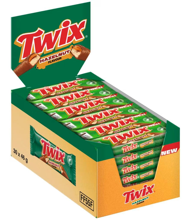 Twix Haselnussgeschmack Sortimentsbox, grüne Kartonverpackung, 20x48 g