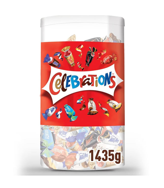 Schokoladen-Mischung im weißen Becher mit Celebrations-Frontetikett, 1435 g
