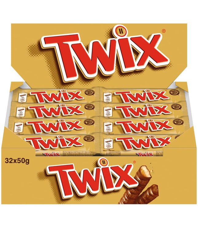 Twix Schokoriegel-Sortiment, gelbe Kartonverpackung mit 32x50 g