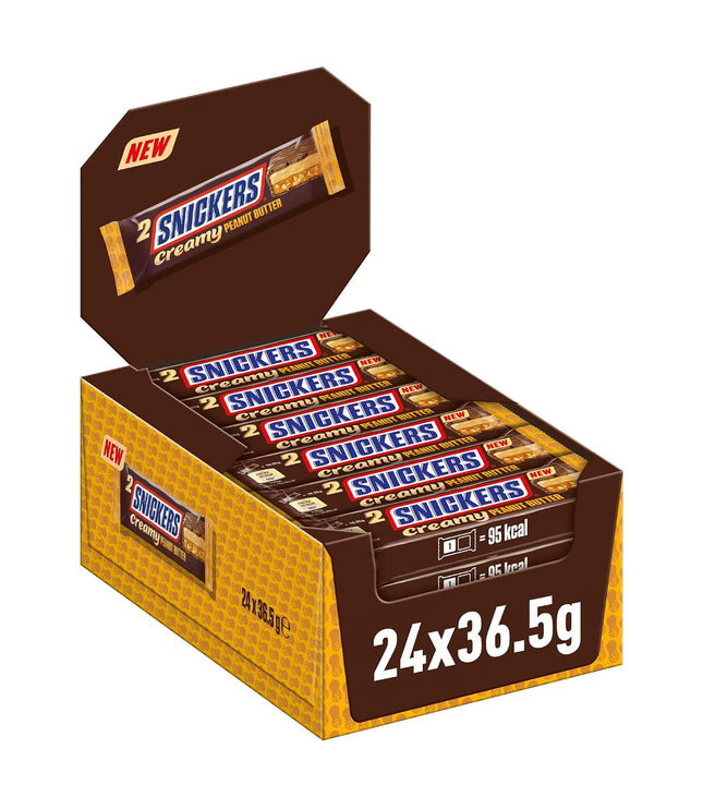 Snickers 2er Riegel-Sortiment, braune Box mit Creamy & Salted Butter, 24x36,5 g