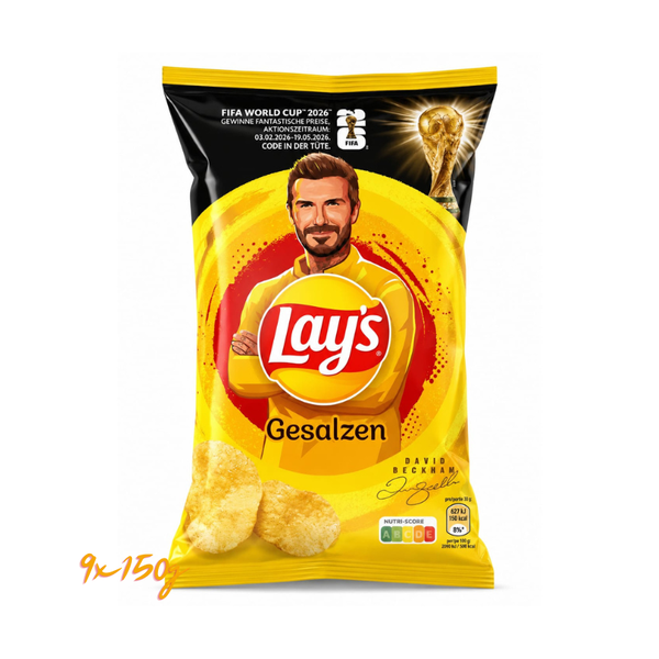Lay’s Kartoffelchips, gesalzen, 9x150g – Chipstüte mit Kartoffelchip-Vorderseite