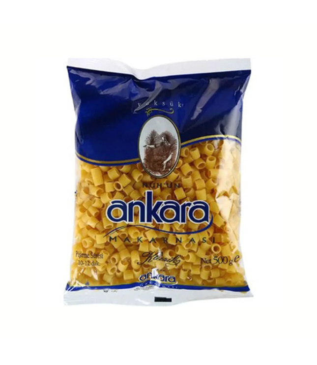 Fingerhutnudeln in 500-g-Packung, blaue Verpackung mit Ankara-Aufdruck