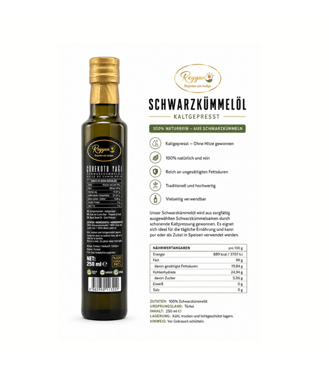 Reyyan Schwarzkümmelöl Kaltgepresst – 250 ml