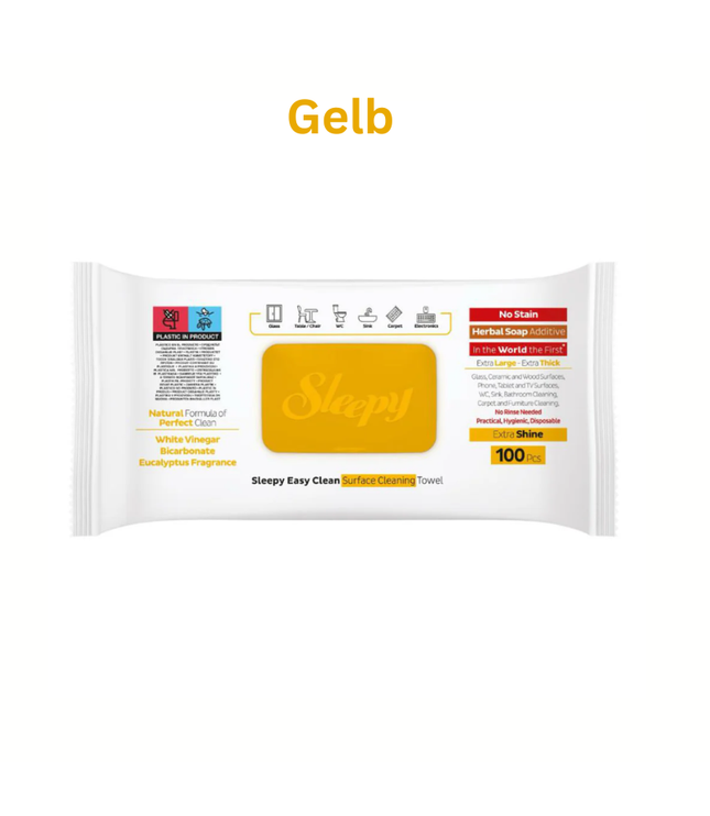 Oberflächenreinigungstücher Sleepy Easy Clean, gelbe Tücher in Packung, 100 Stück