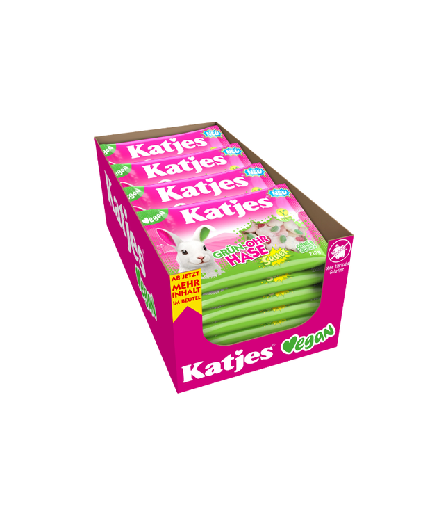 Katjes Vegan Fruchtgummi-Box mit mehreren Beuteln „Grün-Ohr Hase“