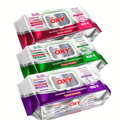 Mr. Oxy Allzwecktücher-Packung mit farbigen Tüten (Silber)