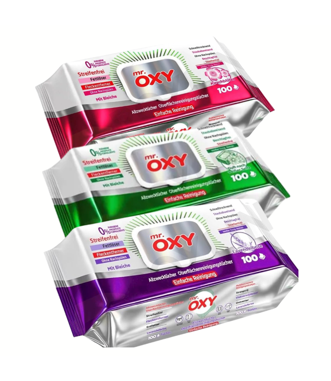 Mr. Oxy Allzwecktücher-Packung mit farbigen Tüten (Silber)
