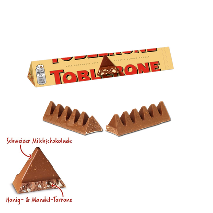 Toblerone Milchschokolade mit Riegel-Abschnitten und Schokoladestücken
