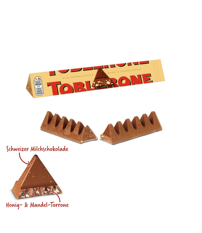 Toblerone Milchschokolade mit Riegel-Abschnitten und Schokoladestücken