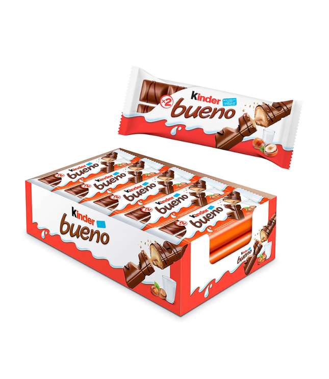 Schokoladenriegel-Großpackung Kinder bueno White mit geöffnetem Sichtfenster