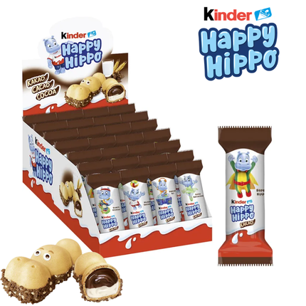 Schokoriegel-Display mit Kinder Happy Hippo Kakao-Riegeln und einzeln verpacktem Riegel