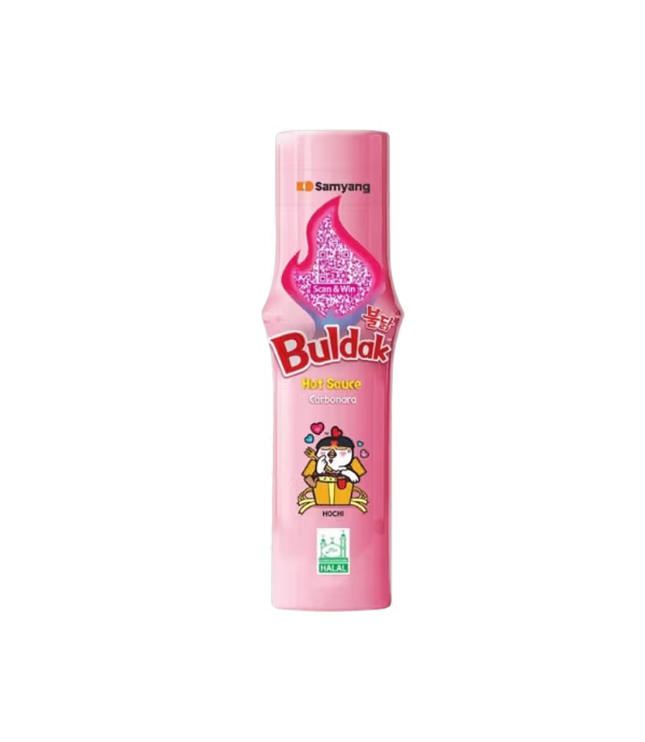 Samyang Buldak Hot Sauce Carbonara in pinker Flasche