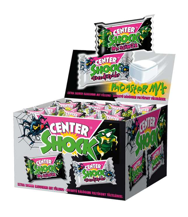 Center Shock Monster Mix Bonbonpackung, schwarze Schachteln mit Monster-Motiven