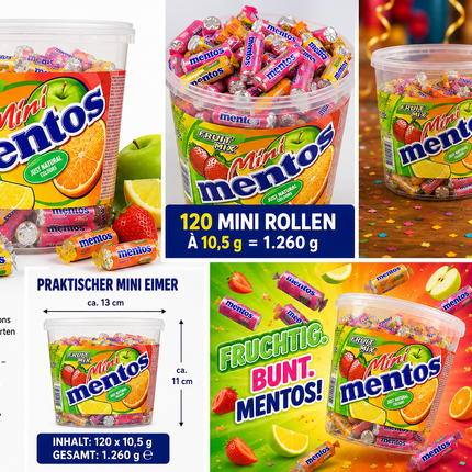 Mentos Mini Eimer – Bunte Kaubonbons & Dragees | Süßigkeiten für unterwegs, Party & Naschen