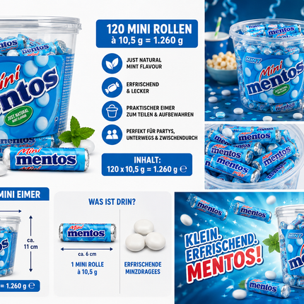 Mentos Mini Eimer – Bunte Kaubonbons & Dragees | Süßigkeiten für unterwegs, Party & Naschen