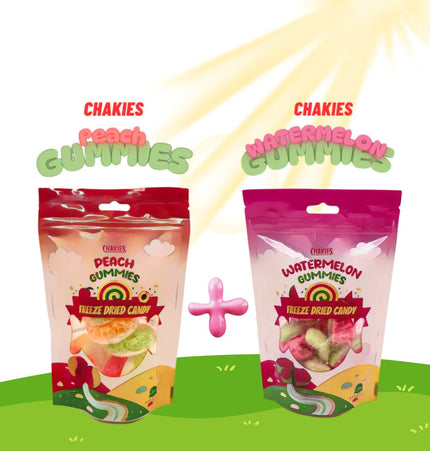 CHAKIES Dry Freeze Candies Bundle 50g – Watermelon & Peach Geschmack 50g – Knackiger Fruchtgenuss im Doppelpack