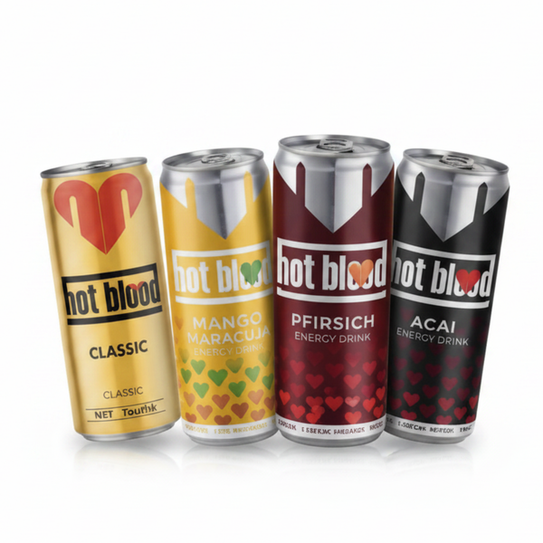 Hot Blood Energy Drink 24er Pack – 4 Geschmacksrichtungen