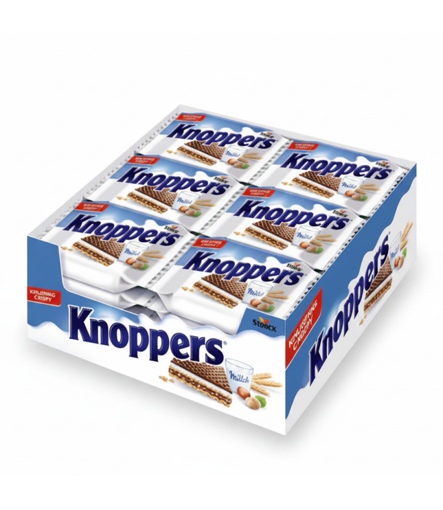 Knoppers – 24 x 25 g – Gefüllte Waffelschnitten mit Milch- und Nougatcreme, Haselnüssen und Kakao