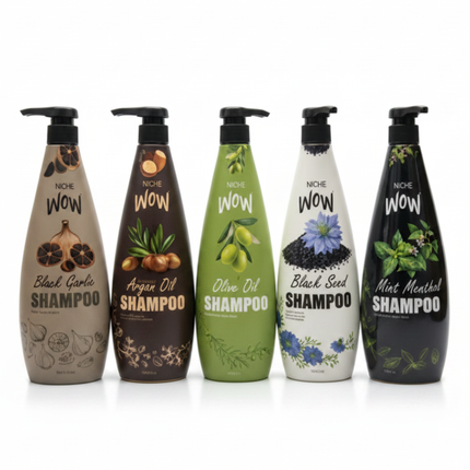 Shampoo-Flaschen-Set mit 5 Sorten, je 1.000 ml, mit Pumpspendern