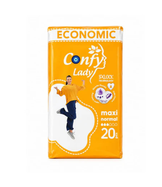 Damenbinden-Packung, Confy Lady maxi normal, 20 Stück, orangefarben, Economic