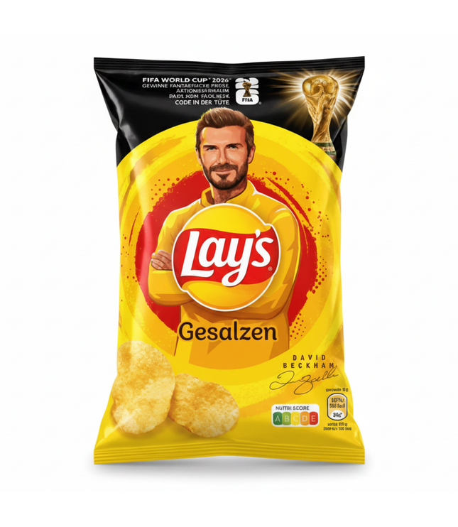 Lay's Gesalzen Chipsbeutel mit David Beckham und goldgelbem Design