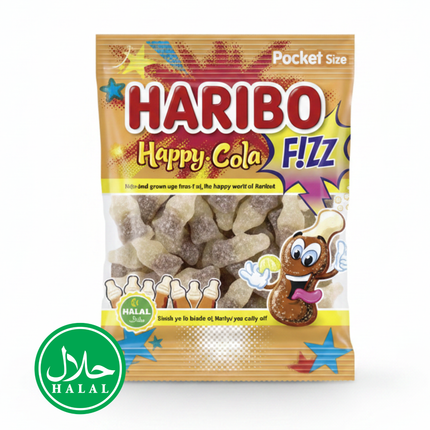 Haribo Happy-Cola FIZZ Halal Fruchtgummi in Beutel, Cola-sauer