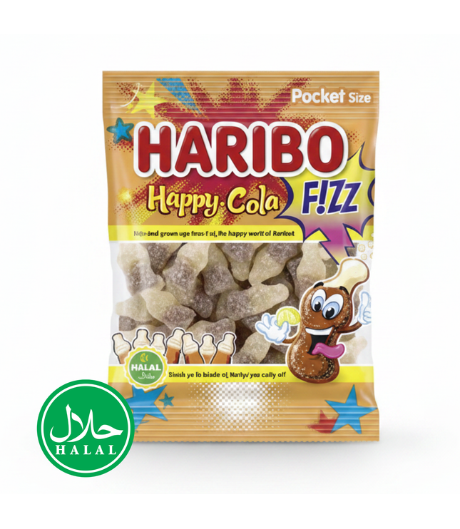 Haribo Happy-Cola FIZZ Halal Fruchtgummi in Beutel, Cola-sauer