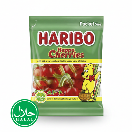 Haribo Halal Fruchtgummi Kirsche im grünen Beutel, Pocket Size