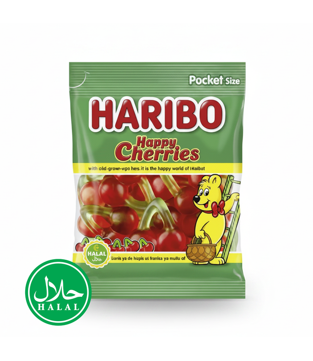 Haribo Halal Fruchtgummi Kirsche im grünen Beutel, Pocket Size