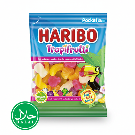 Haribo Tropi Frutti Halal Fruchtgummi-Tüte mit buntem Fruchtgummi