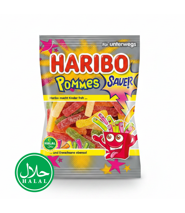 Haribo Halal Pommes Sauer Fruchtgummi, 100 g Beutel
