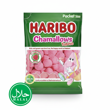 Haribo Chamalows Tubbino Marshmallows im Beutel, rosa und mit Halal-Siegel