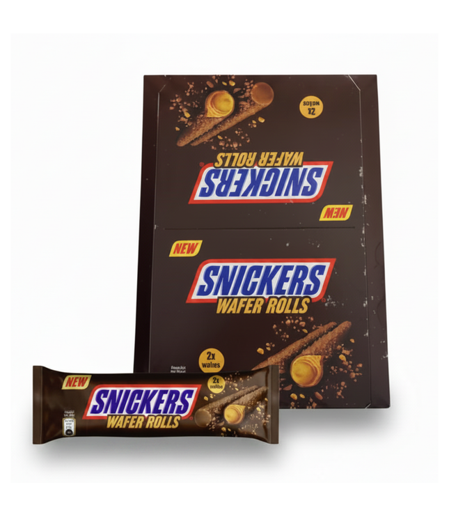 Snickers Wafer-Rolls Schokoladenriegel in Packung und einzeln verpackt
