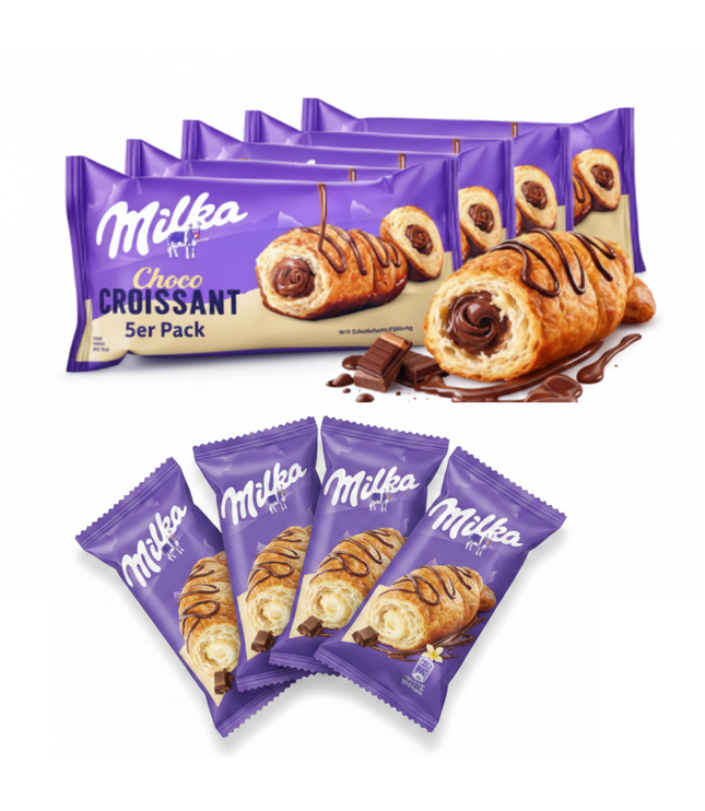Milka Croissant mit Schokoladenfüllung, 5er Pack in violetten Beuteln
