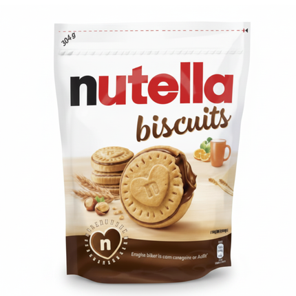 Nutella Biscuits Beutel mit gebackenen Plätzchen und Schokocreme-Motiv