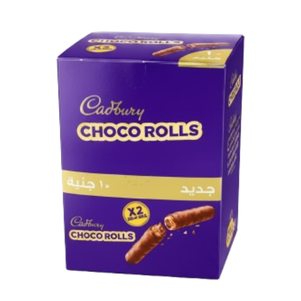 Schachtel mit Cadbury Choco Rolls, violett, Packung mit Waffelröllchen