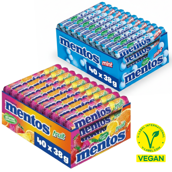 Mentos Kaubonbons Dragees Multipack (40 Rollen)  | Vegane Süßigkeiten