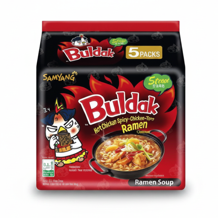 Samyang Buldak Chicken Spicy Ramen, 5er-Pack Instant-Nudeln, schwarz-rote Front