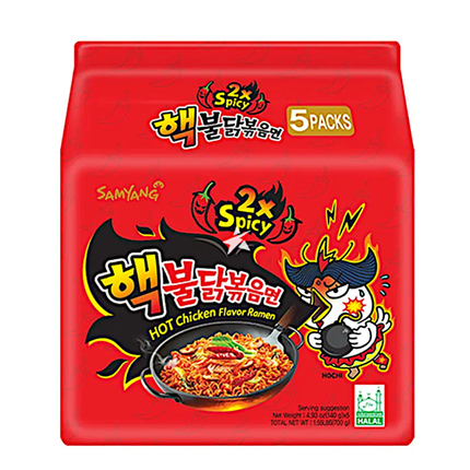Samyang Buldak 2x Spicy Instantnudeln, 5er-Pack, rote Packung