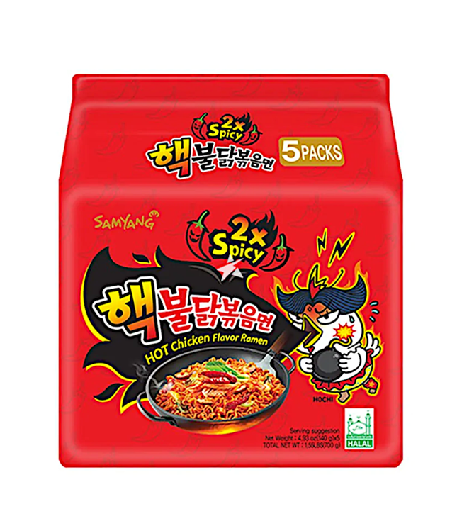 Samyang Buldak 2x Spicy Instantnudeln, 5er-Pack, rote Packung
