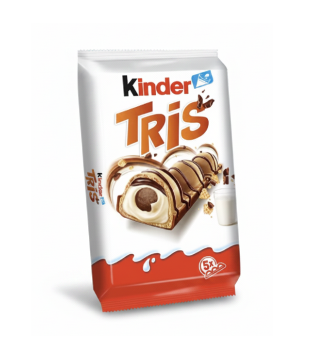 Kinder TRiS Schokoladen-Snack, 5 Riegel in weiß-rot verpackt