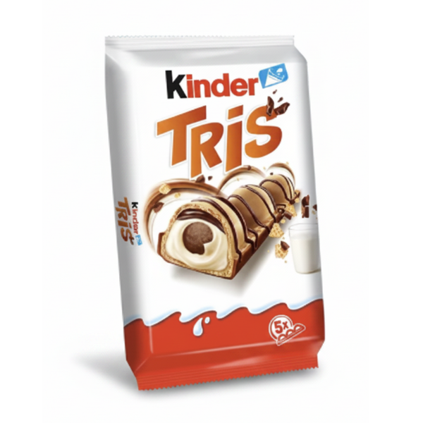 Kinder TRiS Schokoladen-Snack, 5 Riegel in weiß-rot verpackt
