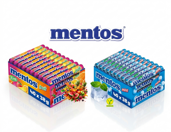 Mentos Kaubonbons Dragees Multipack (40 Rollen)  | Vegane Süßigkeiten
