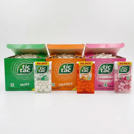 Tic Tac 12er Pack (12 x 13g Display Box) – Minze / Orange / Erdbeere Bonbons Vorratspackung